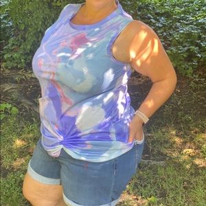 Tie dye tank with cinch knot in front